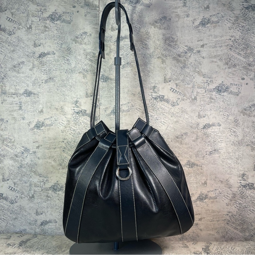 Lancel Paris Elsa Leather Bucket Bag Drawstring Shoulder Bag Quiet Luxury France